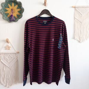 Polo Ralph Lauren Red and Blue Striped Long Sleeve Pullover Shirt Size XL New